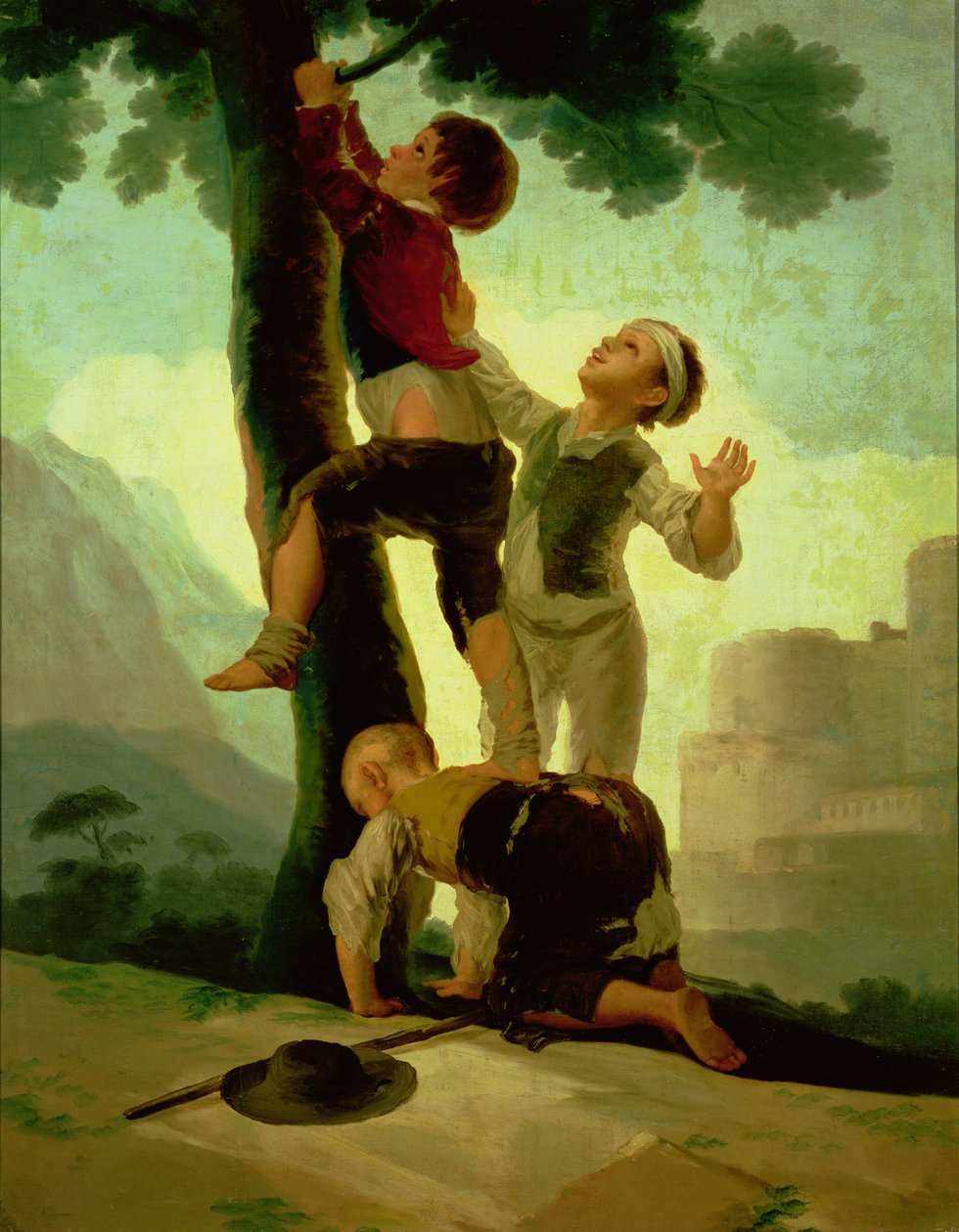 Jongens klimmen in een boom, cartoon voor een wandtapijt, 1790-92 door Francisco de Goya