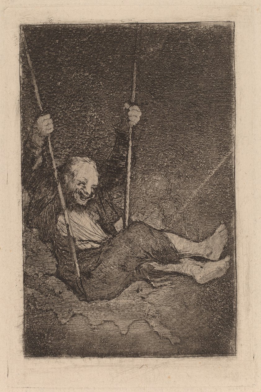 Oude man op een schommel door Francisco de Goya
