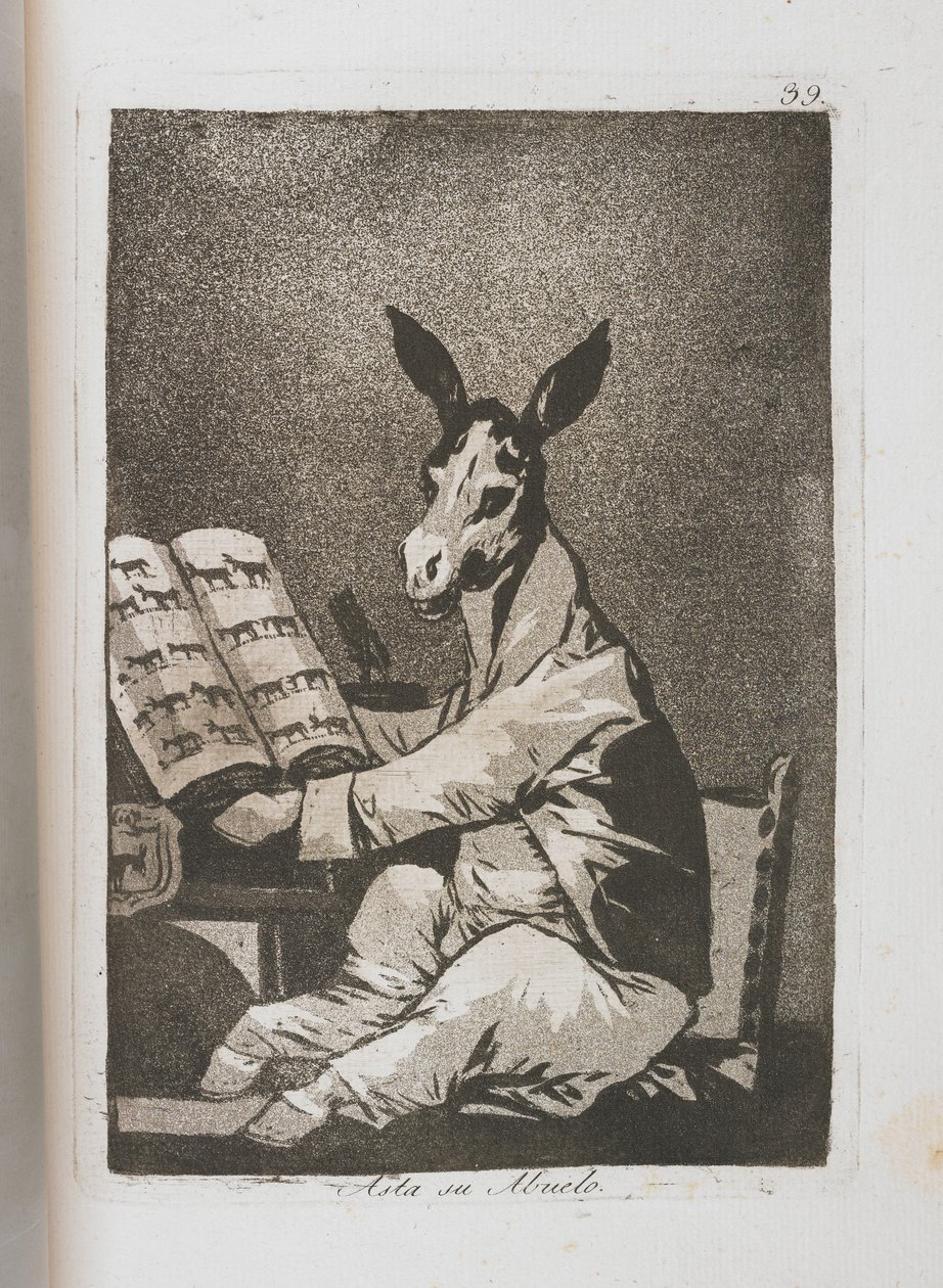 Plaat uit Los Caprichos [Zo ver terug als zijn grootvader], 1797-1798 door Francisco de Goya