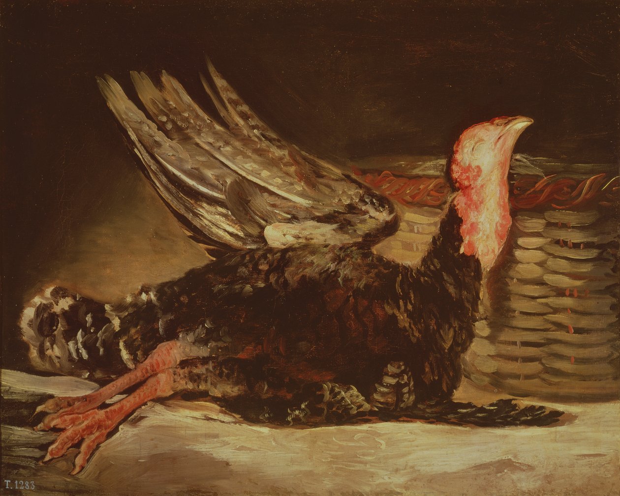 Stilleven van een dode kalkoen en een rieten mand, 1806 door Francisco de Goya
