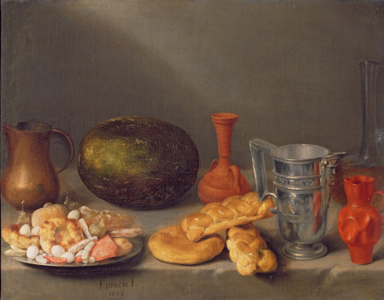 Stilleven met brood, 1648 door Francisco Palacios