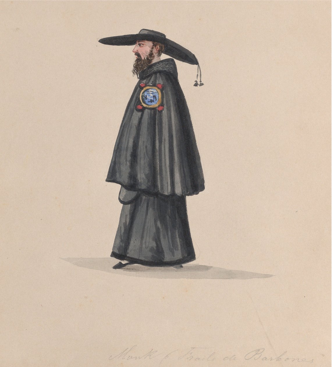 Een monnik van de orde van Barbones, uit een groep tekeningen die Peruaanse kostuums uitbeelden, 1848 door Francisco