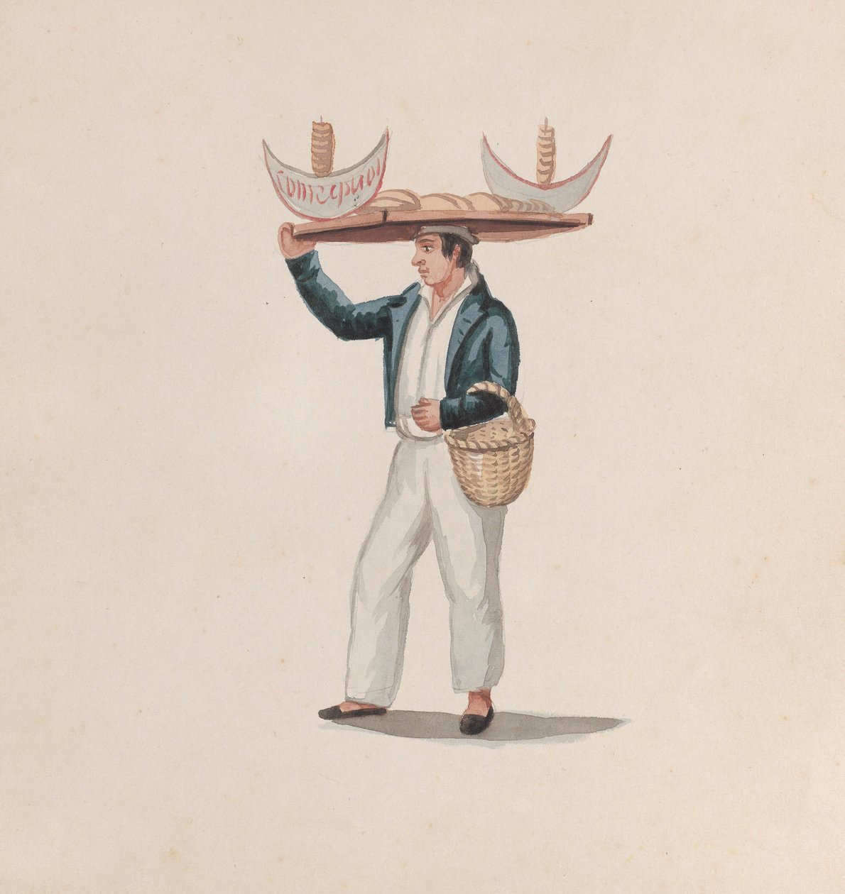 Een tortilla-verkoper die een dienblad op zijn hoofd balanceert, uit een groep tekeningen die Peruaanse... door Francisco