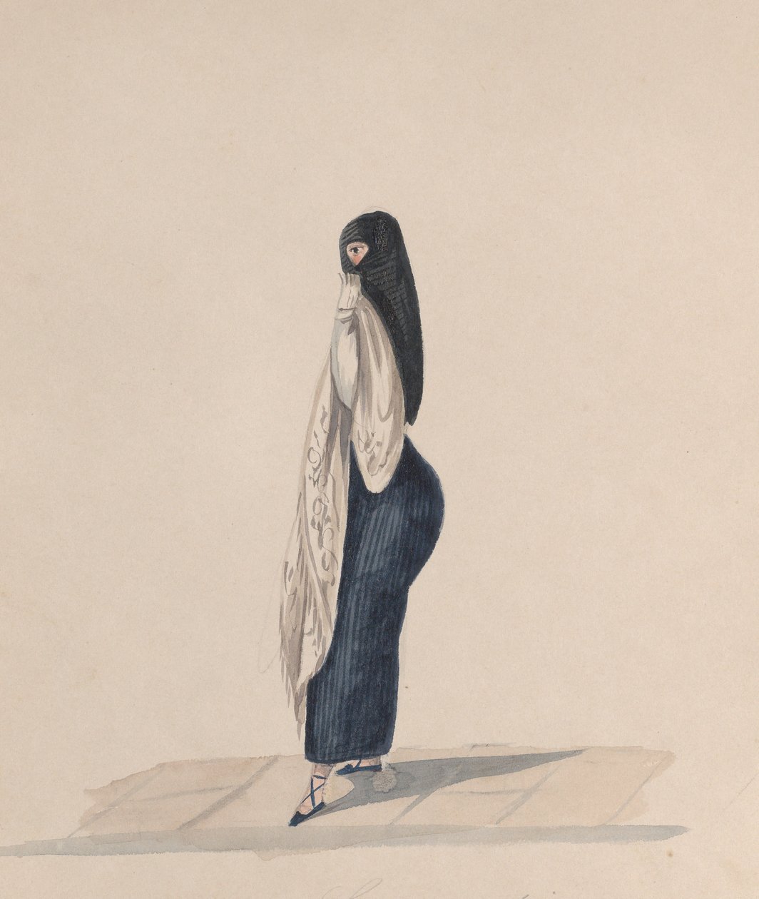 Een vrouw die de saya draagt en in profiel staat, uit een groep tekeningen die Peruaanse..., ca. 184 door Francisco