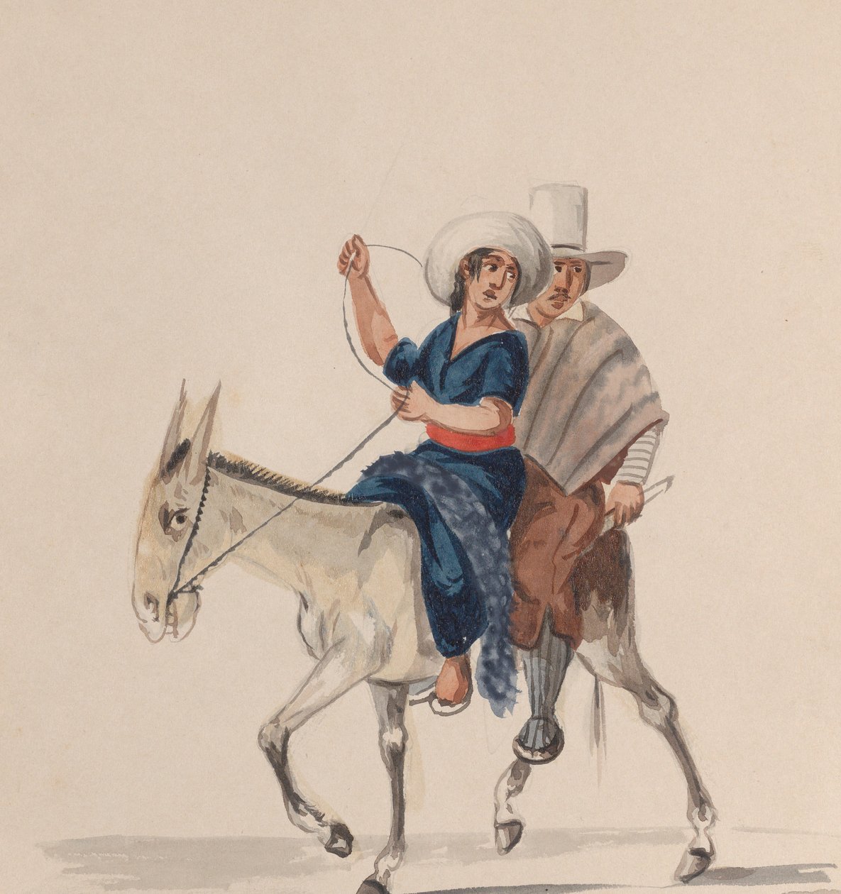 Een Indiase man en vrouw die op een ezel rijden, uit een groep tekeningen die Peruaanse... door Francisco