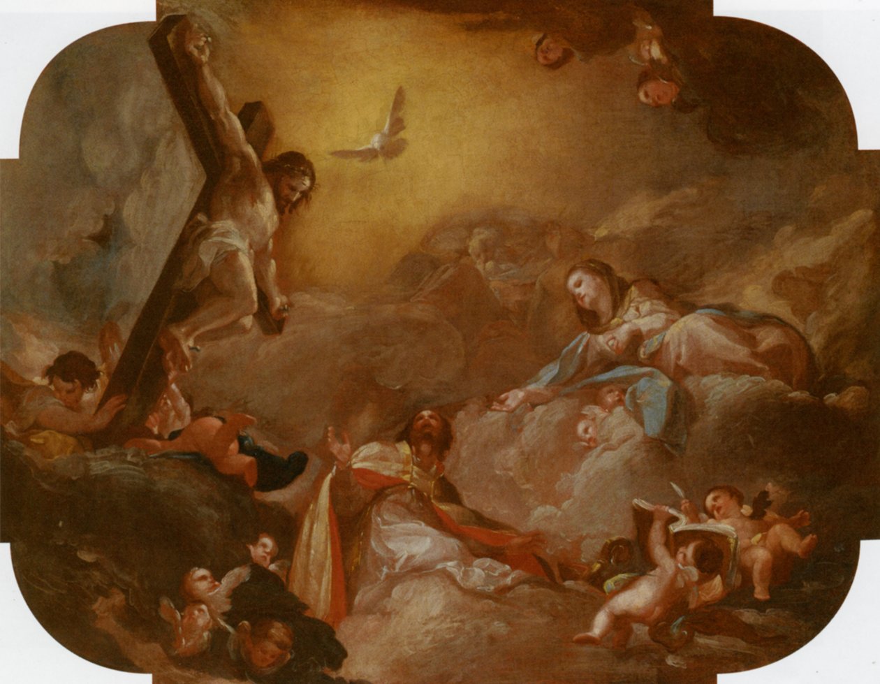 De heilige Augustinus en de Maagd die de gekruisigde Christus aanbidt door Francisco Bayeu y Subias