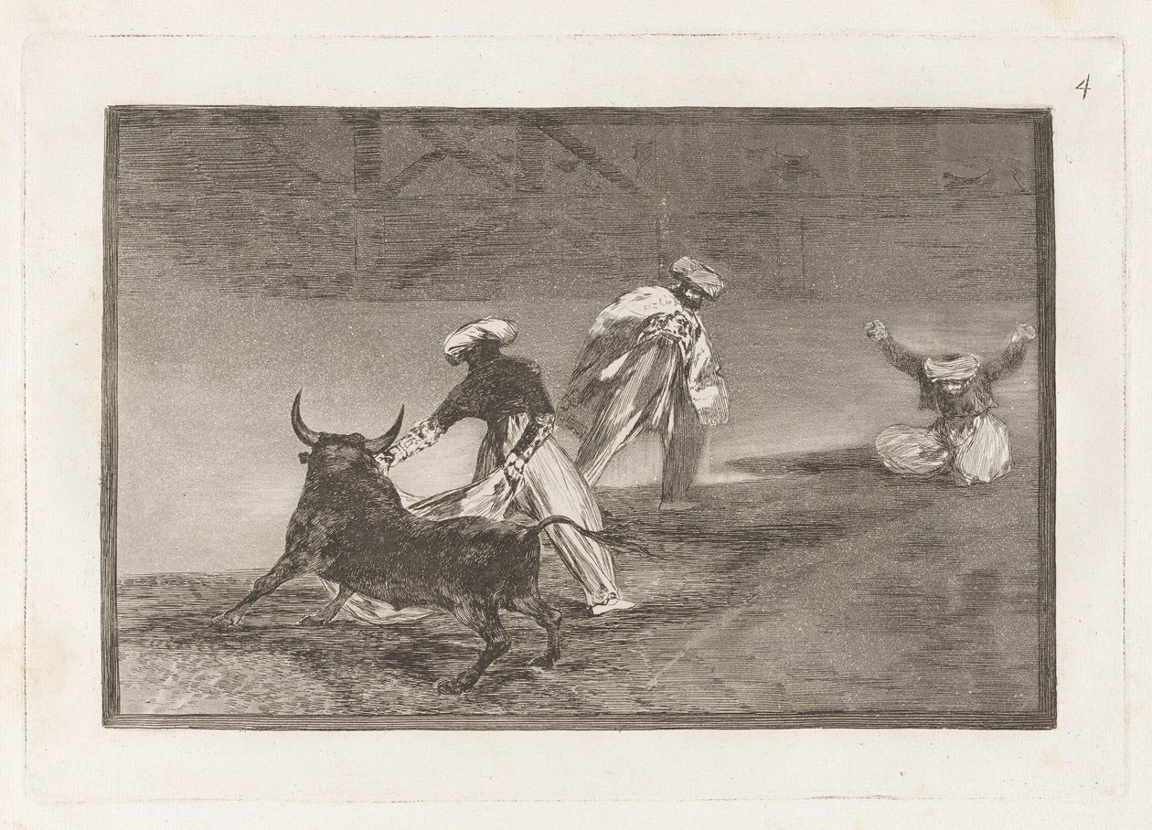 Ze Spelen Nog Eenmaal met de Cape in de Omheining, Plaat 4 uit La tauromaquia door Francisco de Goya