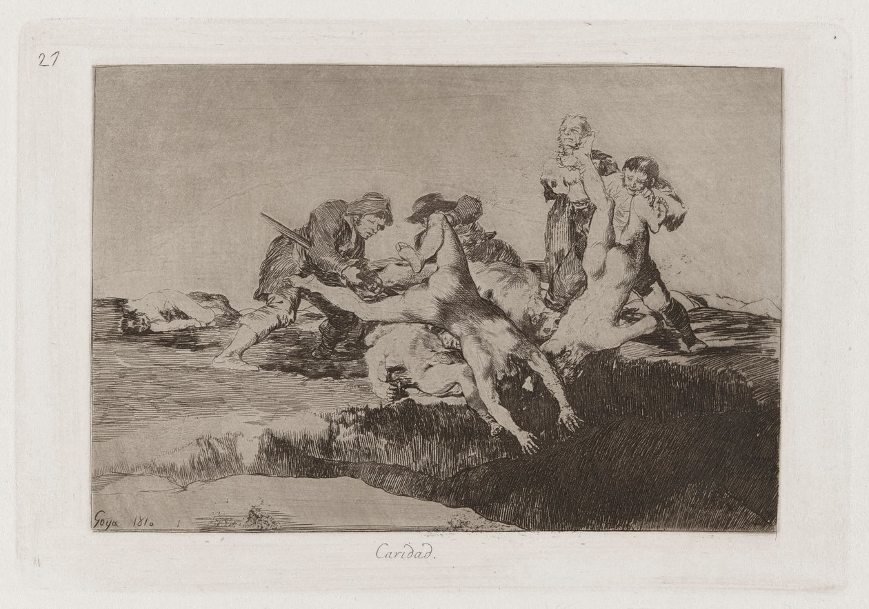 Caridad (Liefdadigheid), Plaat 27 uit Los desastres de la guerra door Francisco de Goya