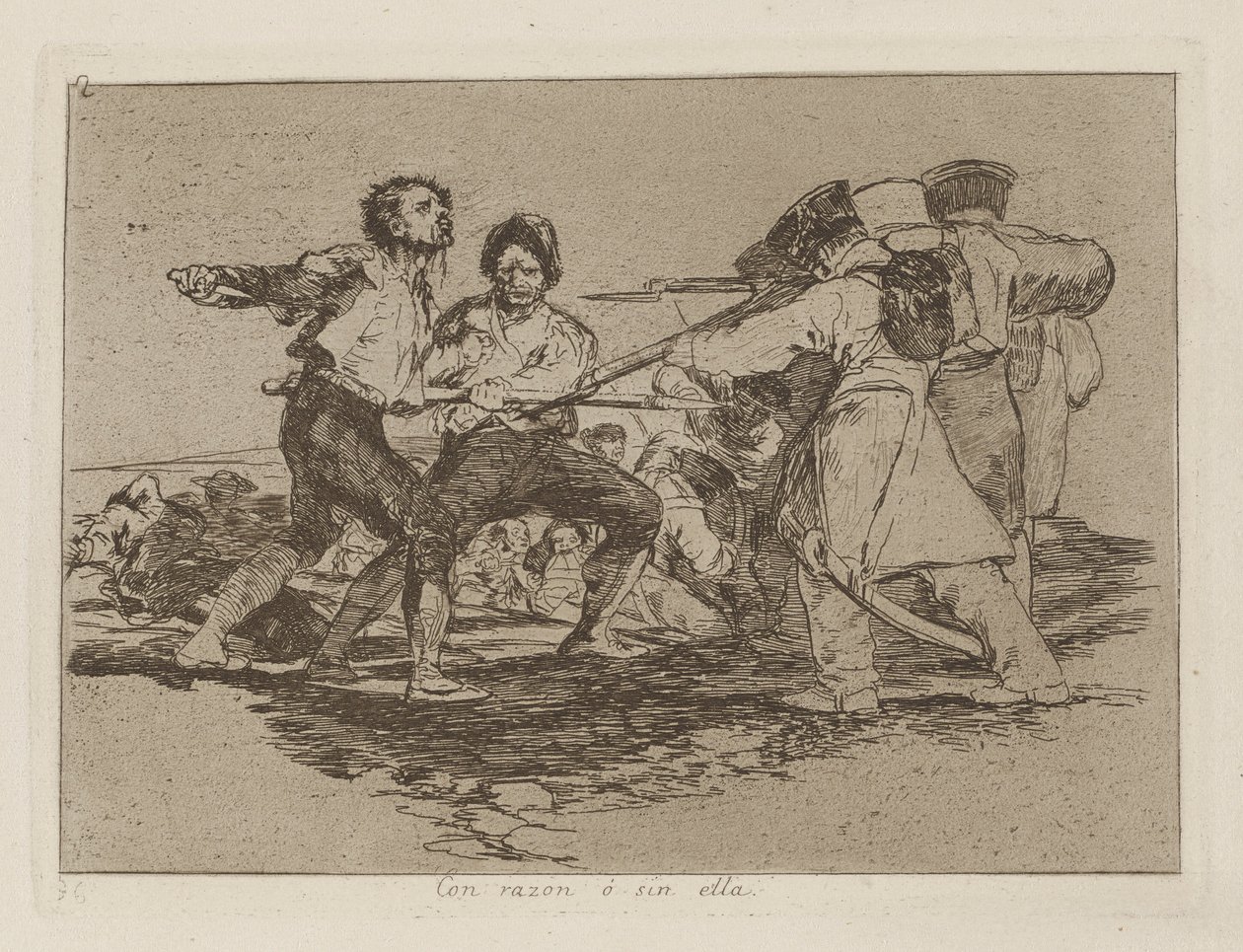 Met Reden of Zonder, pl. 2 uit de serie Los desastres de la guerra (De Rampen van de Oorlog) door Francisco de Goya