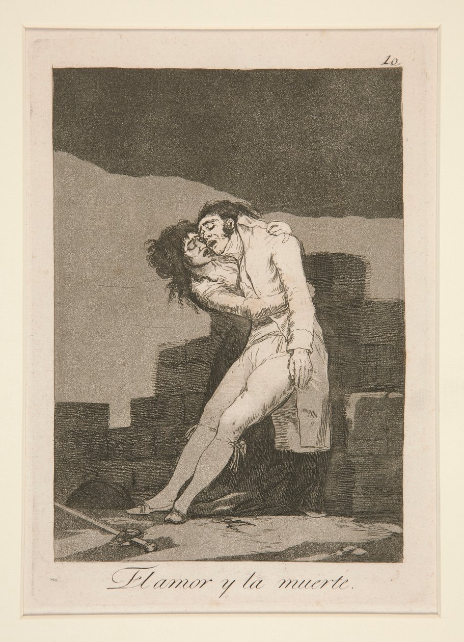 El amor y la muerte (Liefde en Dood), pl. 10 uit de serie Los caprichos door Francisco de Goya