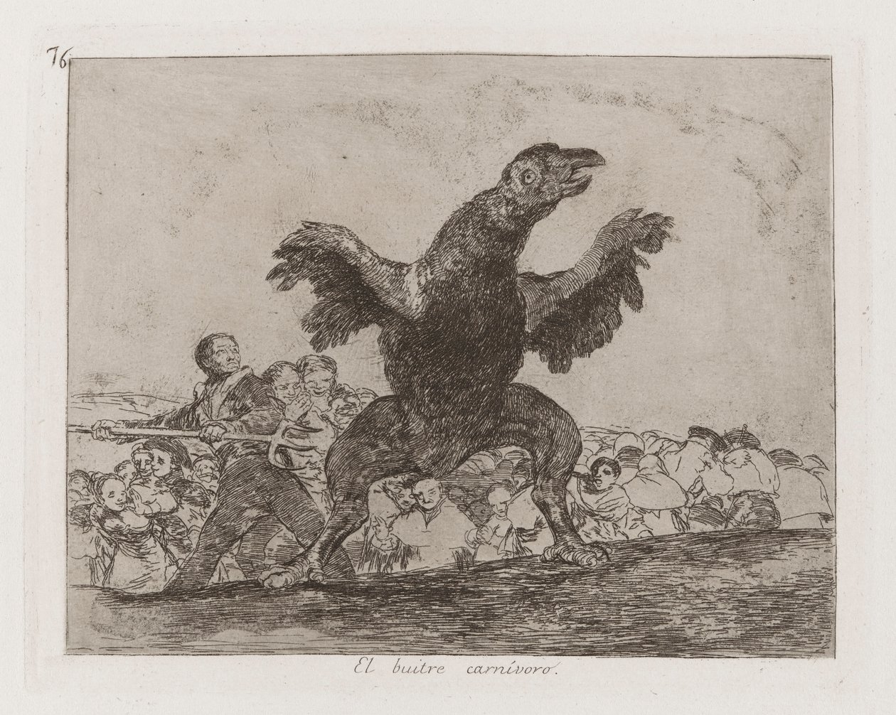 El buitre carnívoro (De Vleesetende Gier), Plaat 76 uit Los desastres de la guerra (De Rampen van de Oorlog) door Francisco de Goya