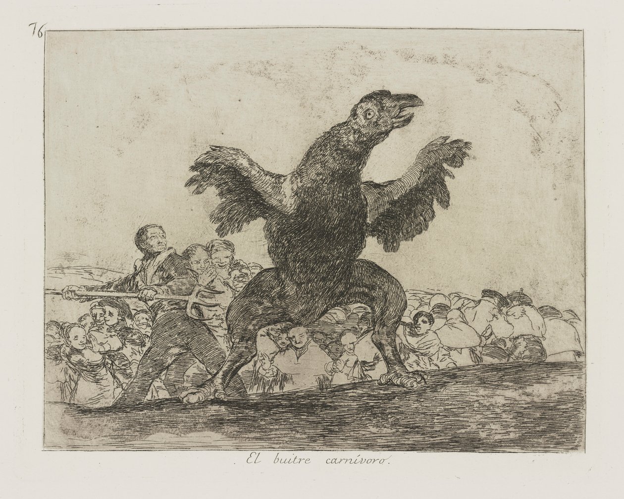 El buitre carnívoro. (De vleesetende gier.), pl. 76 uit de serie Los desastres de la guerra (De rampen van de oorlog) door Francisco de Goya