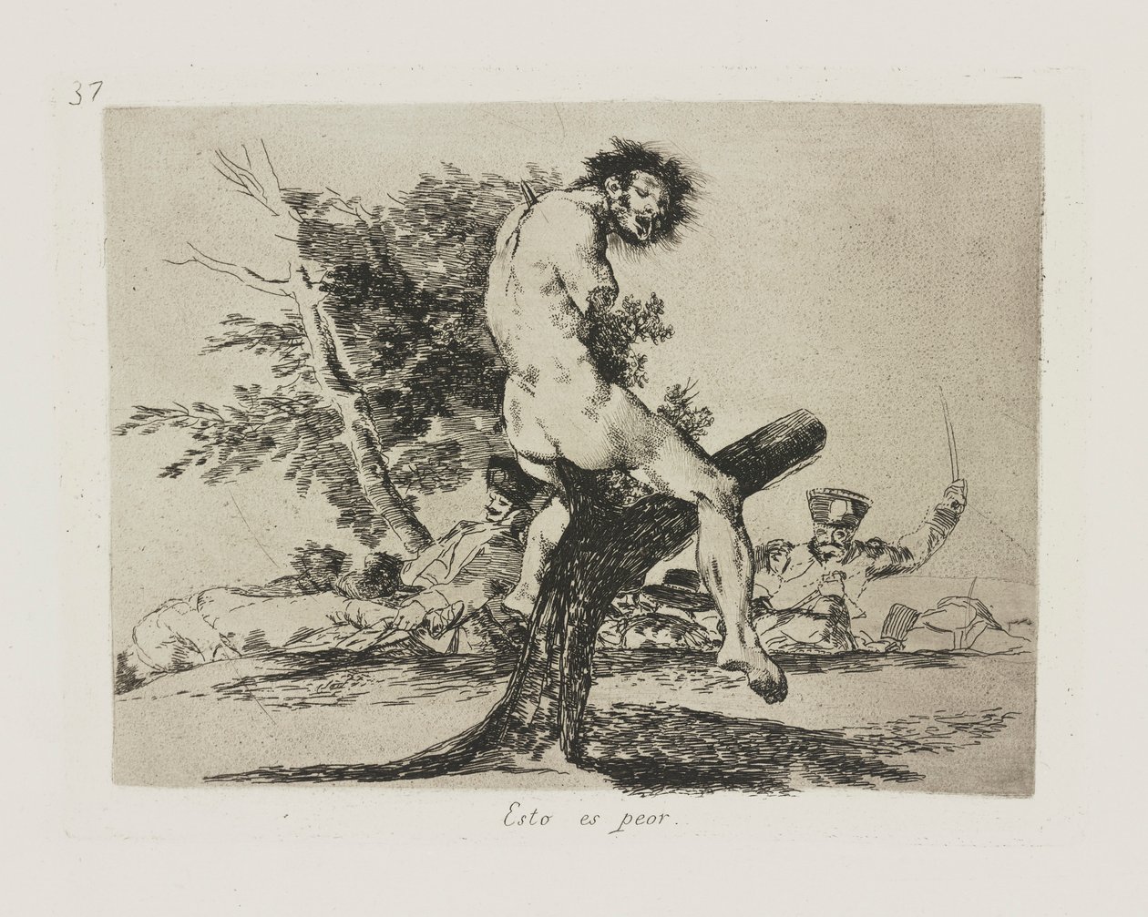 Esto es peor, pl. 37 uit de serie Los desastres de la guerra door Francisco de Goya