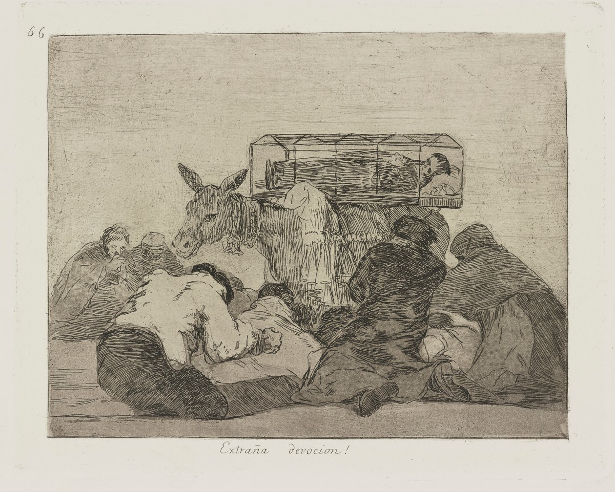 Vreemde devotie!, pl. 66 uit de serie Los desastres de la guerra (De Rampen van de Oorlog) door Francisco de Goya
