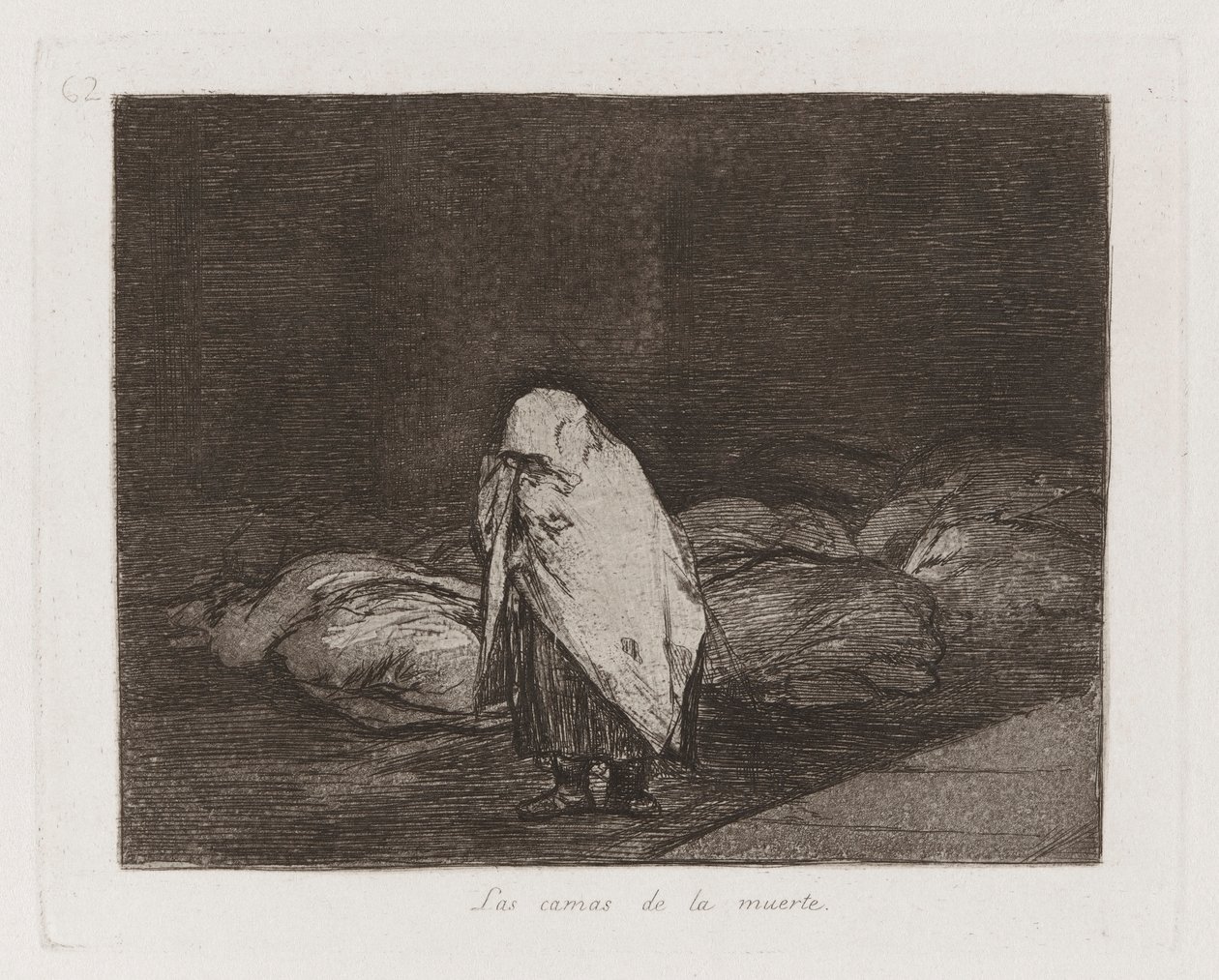 Las camas de la muerte, plaat 62 uit Los desastres de la guerra door Francisco de Goya