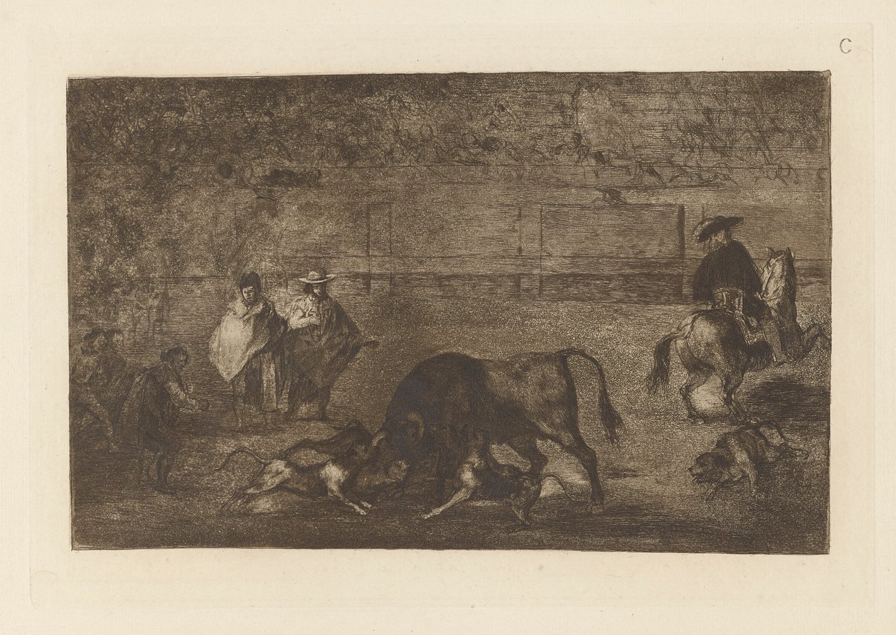 Les chiens laches sur le taureau door Francisco de Goya
