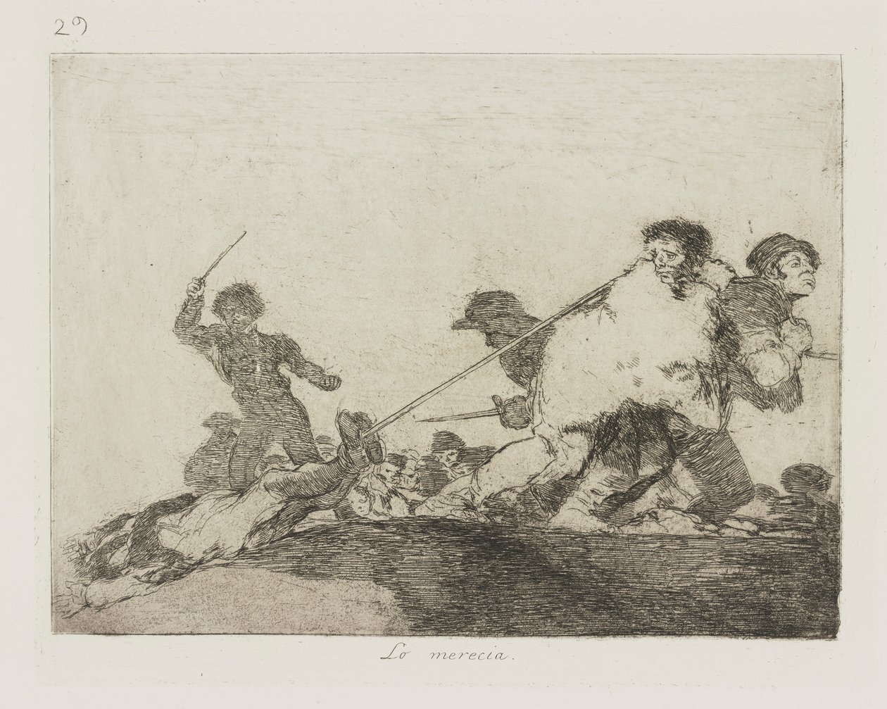 Lo merecia. (Hij verdiende het.), pl. 29 uit de serie Los desastres de la guerra (De rampen van de oorlog) door Francisco de Goya