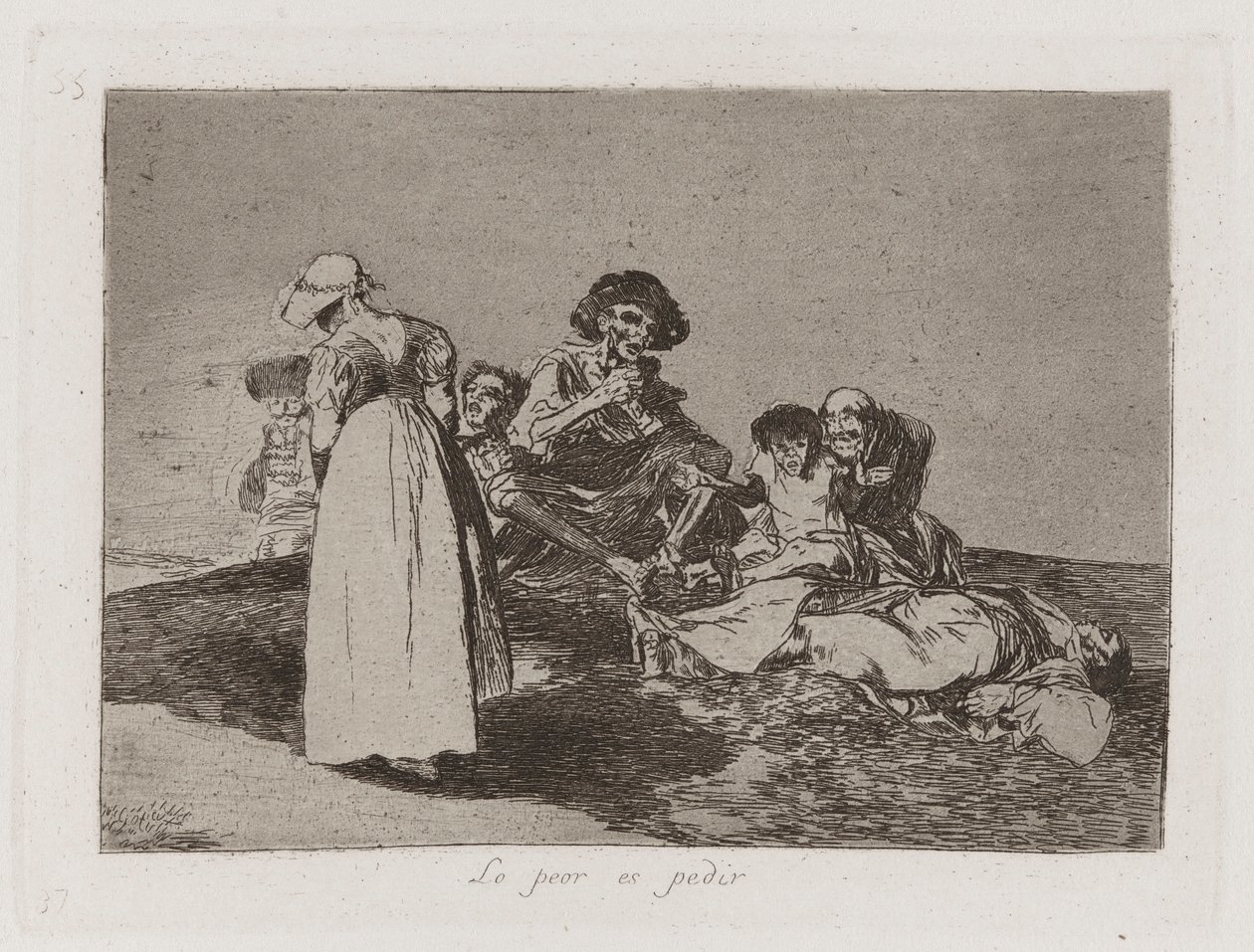 Lo peor es pedir (Het ergste is om te bedelen), Plaat 55 uit Los desastres de la guerra (De rampen van de oorlog) door Francisco de Goya