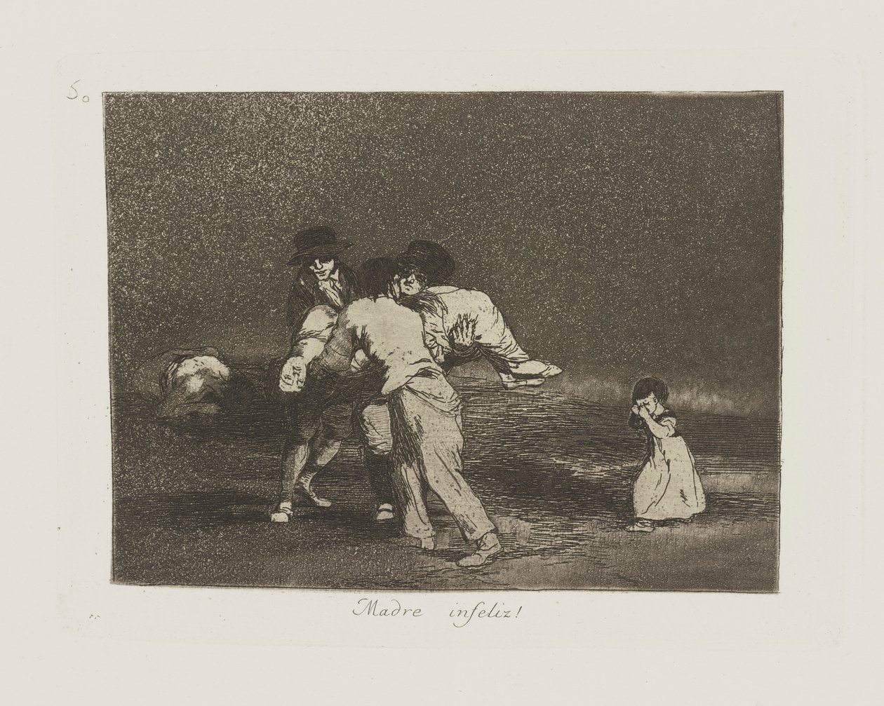 Madre infeliz! (Ongelukkige Moeder!), pl. 50 uit de serie Los desastres de la guerra (De Rampen van de Oorlog) door Francisco de Goya