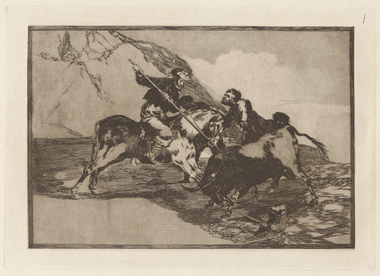 De Manier waarop de Oude Spanjaarden Stieren Jaagden te Paard op het Open Veld door Francisco de Goya