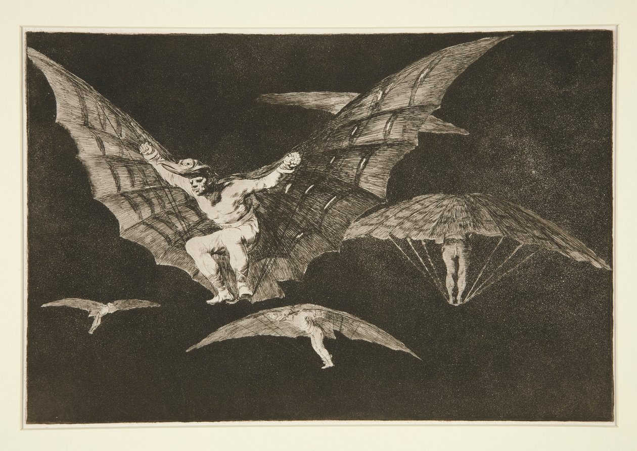 Manier van vliegen, pl. 13 uit de serie Los proverbios door Francisco de Goya