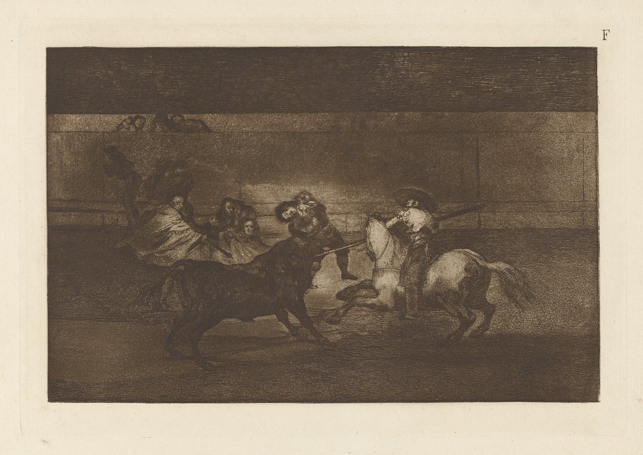 Dood van Pepe Illo, 3e Compositie, Plaat F uit La tauromaquia (derde editie) door Francisco de Goya