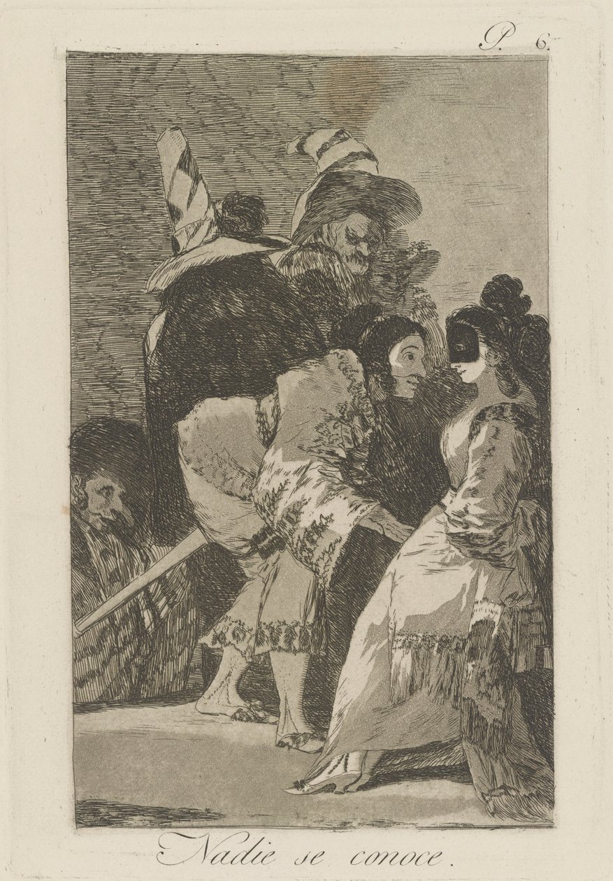 Nadie se conoce, pl. 6 uit de serie Los caprichos door Francisco de Goya