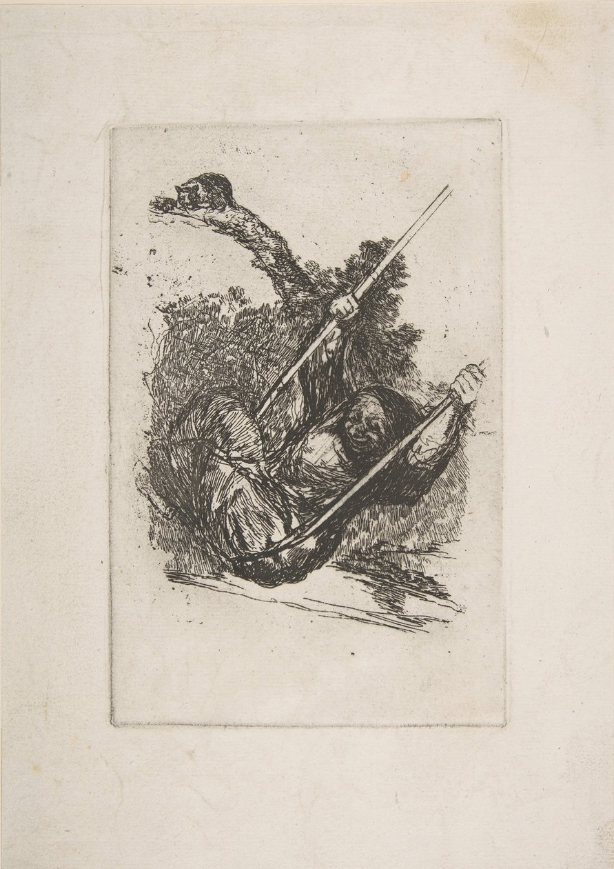 Oude vrouw op een schommel door Francisco de Goya
