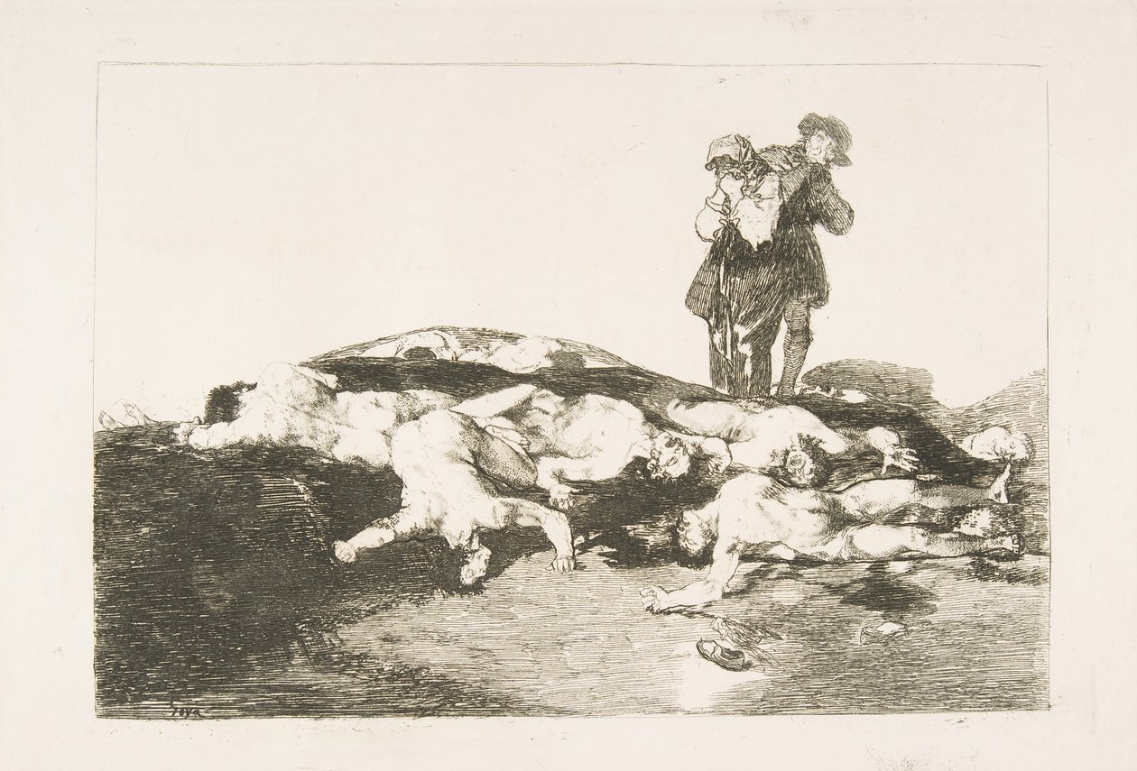 Plaat 18 uit De Rampen van de Oorlog: Begraaf ze en houd stil door Francisco de Goya
