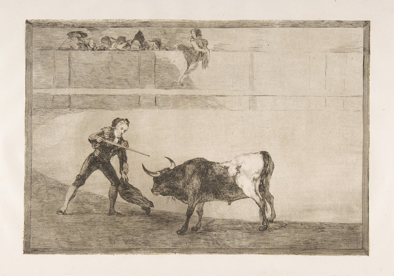 Plaat 30 van de Tauromaquia: Pedro Romero die de stilstaande stier doodt, 1816 door Francisco de Goya