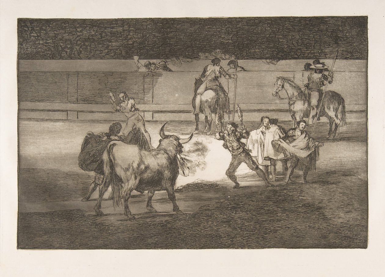 Plaat 31 van de Tauromaquia: Banderillas met Vuurwerk door Francisco de Goya