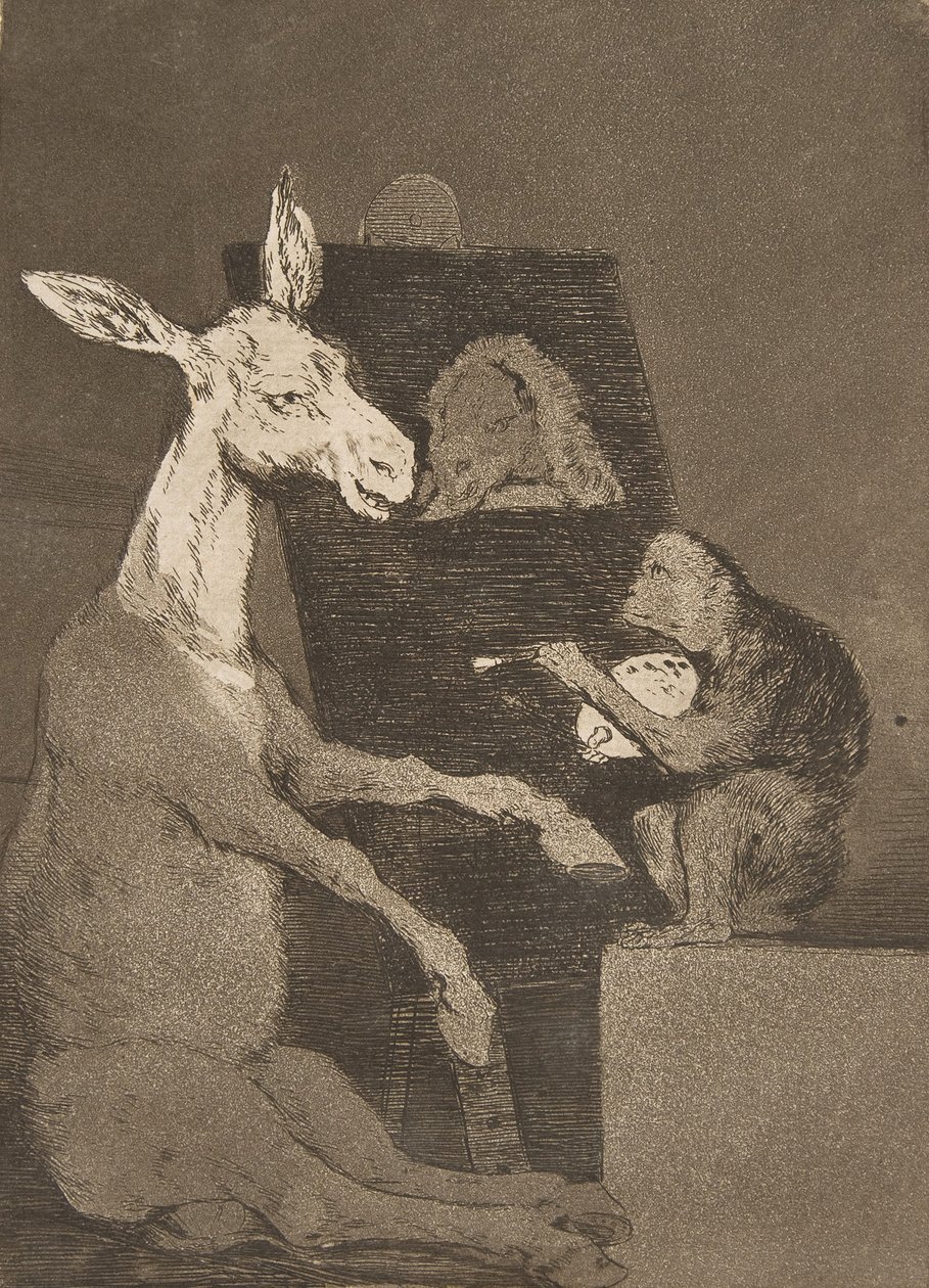 Plaat 41 uit Los Caprichos: Noch meer noch minder door Francisco de Goya