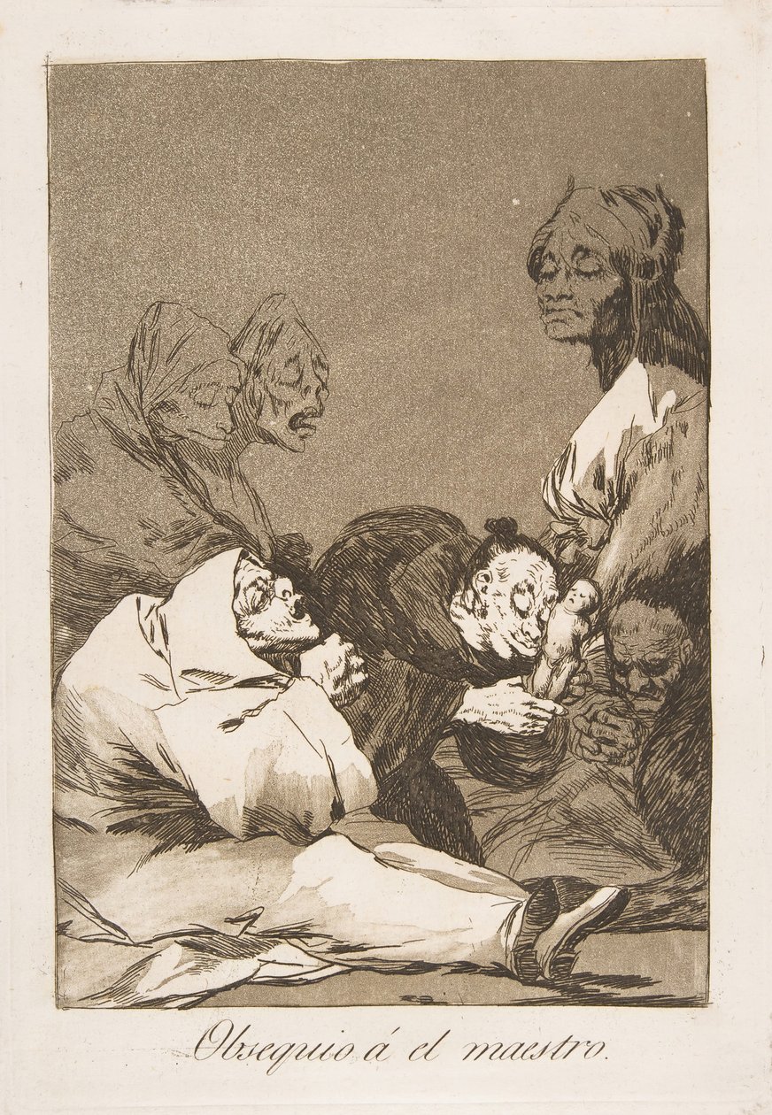 Plaat 47 uit Los Caprichos: Een geschenk voor de meester Obsequio á el maestro door Francisco de Goya