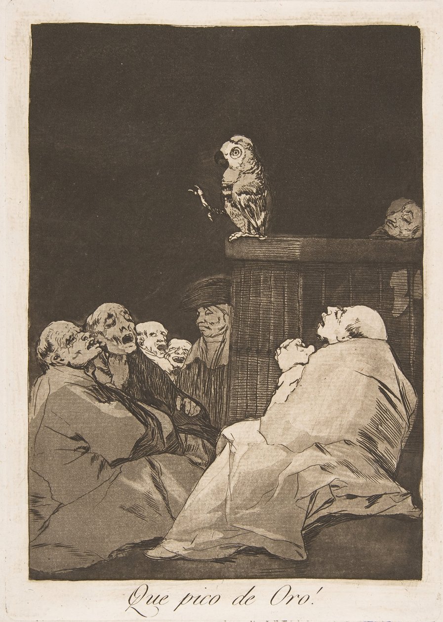 Plaat 53 uit Los Caprichos: Wat een gouden snavel! Que pico de Oro!, 1799 door Francisco de Goya