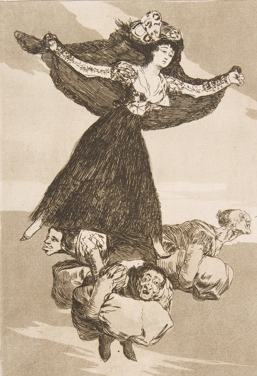Plaat 61 uit Los Caprichos: Ze zijn gevlogen Volaverunt door Francisco de Goya