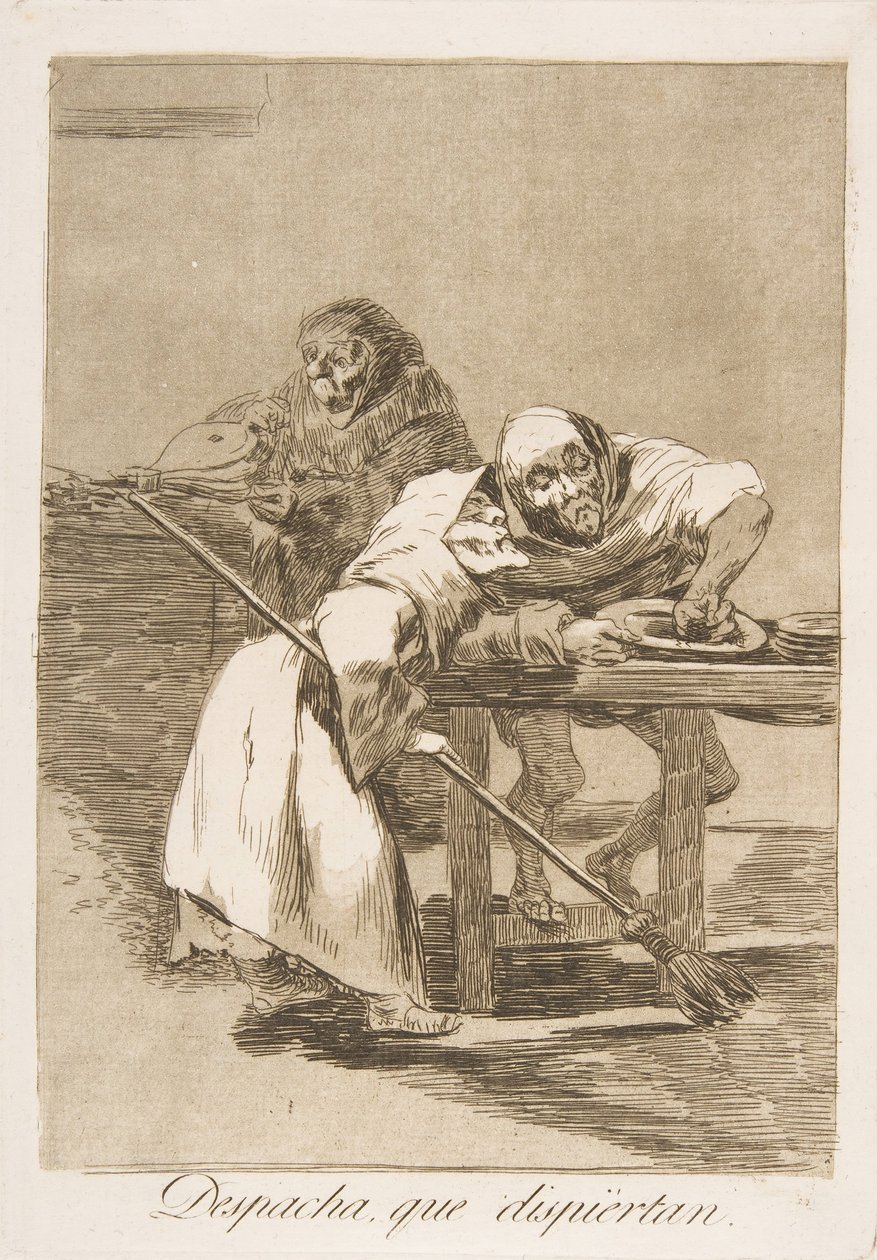 Plaat 78 uit Los Caprichos: Wees snel, ze worden wakker (Despacha, que despiertan) door Francisco de Goya