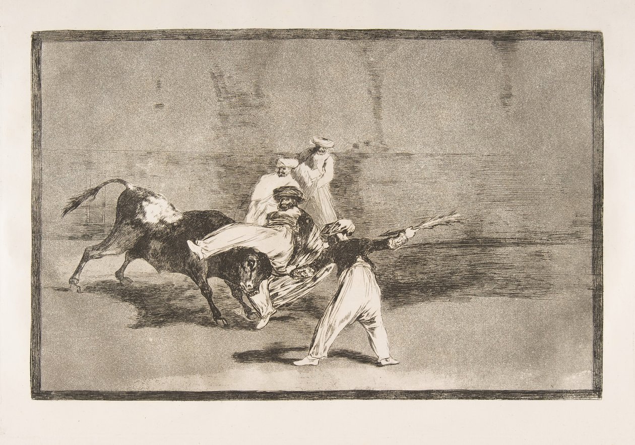 Plaat 8 van de Tauromaquia: Een Moor gevangen door de stier in de ring door Francisco de Goya