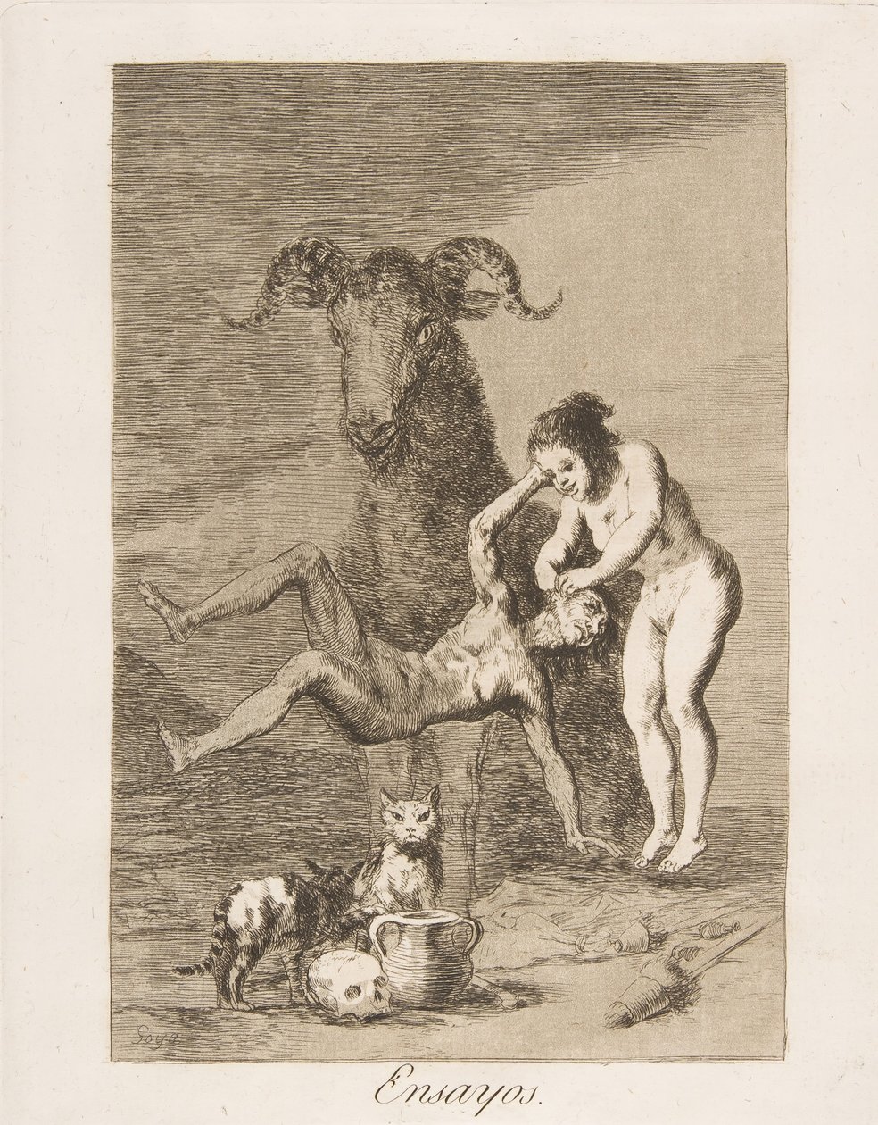 Plaat 60 uit Los Caprichos: Proeven Ensayos., 1799 door Francisco de Goya