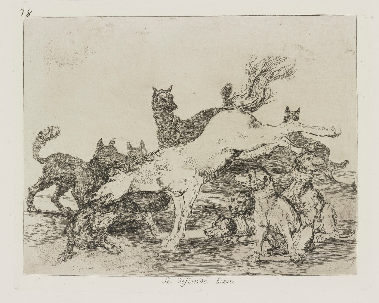 Se defiende bien. (Hij verdedigt zich goed.), pl. 78 uit de serie Los desastres de la guerra (De rampen van de oorlog) door Francisco de Goya