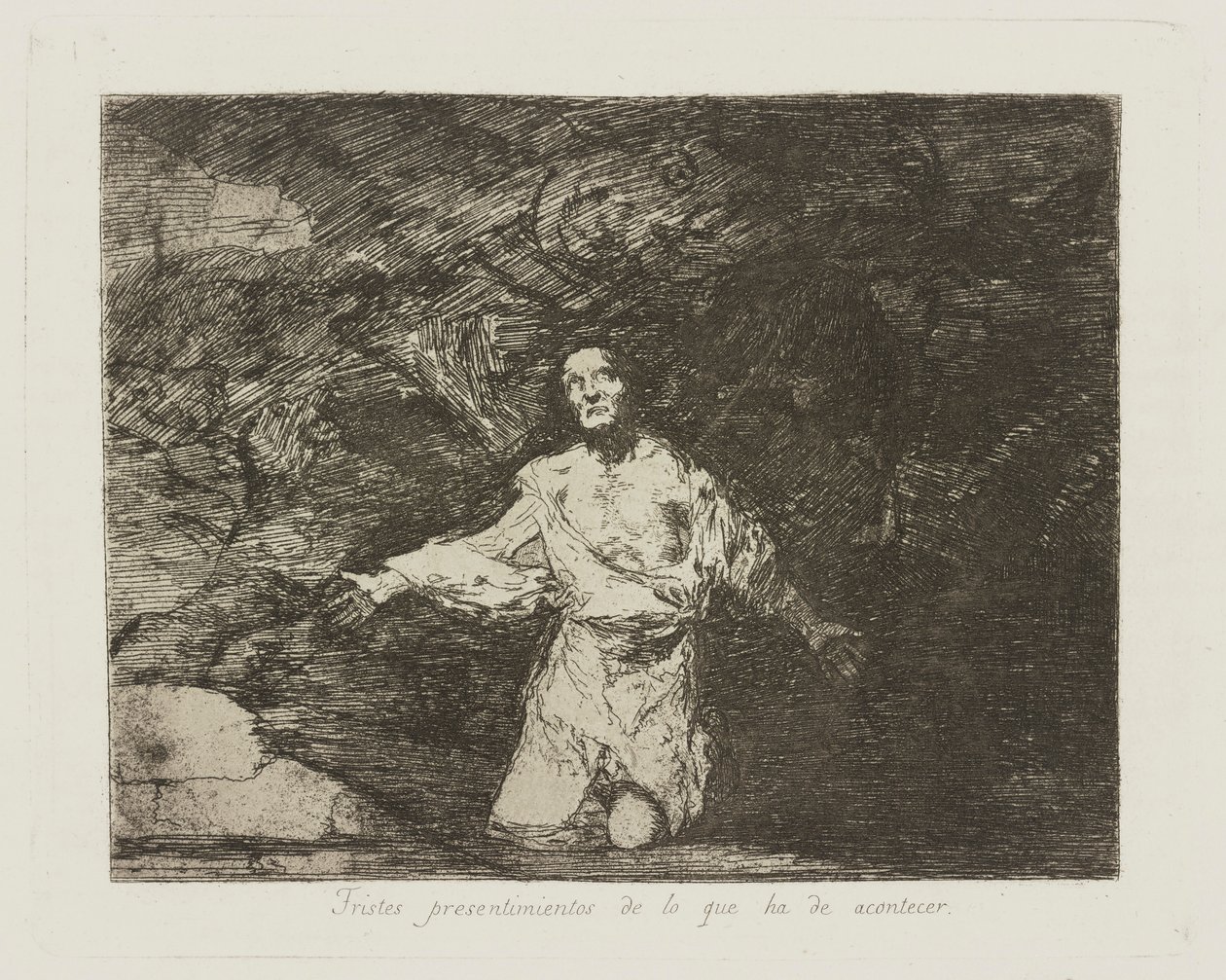 Tristes presentimientos de lo que ha de acontecer, pl. 1 uit de serie Los desastres de la guerra door Francisco de Goya