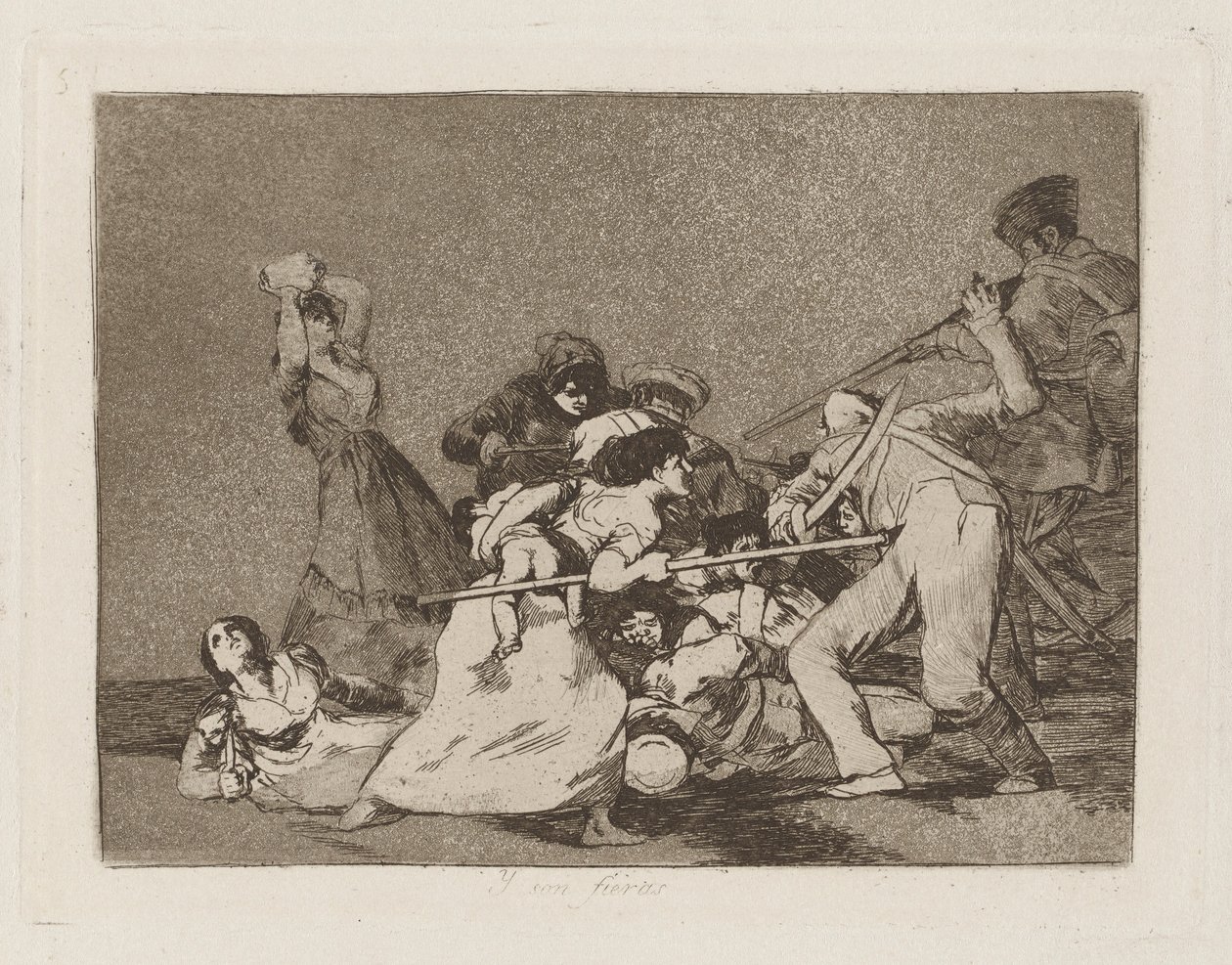 Y son fieras (En ze zijn als wilde beesten), pl. 5 uit de serie Los desastres de la guerra (De rampen van de oorlog) door Francisco de Goya