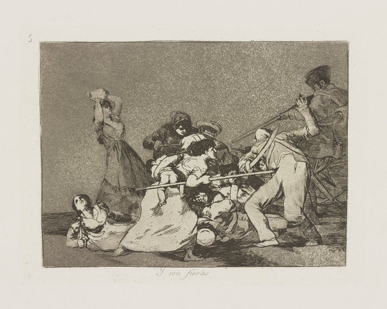 En Ze Zijn Als Wilde Beesten, pl. 5 uit de serie Los desastres de la guerra (De Rampen van de Oorlog) door Francisco de Goya