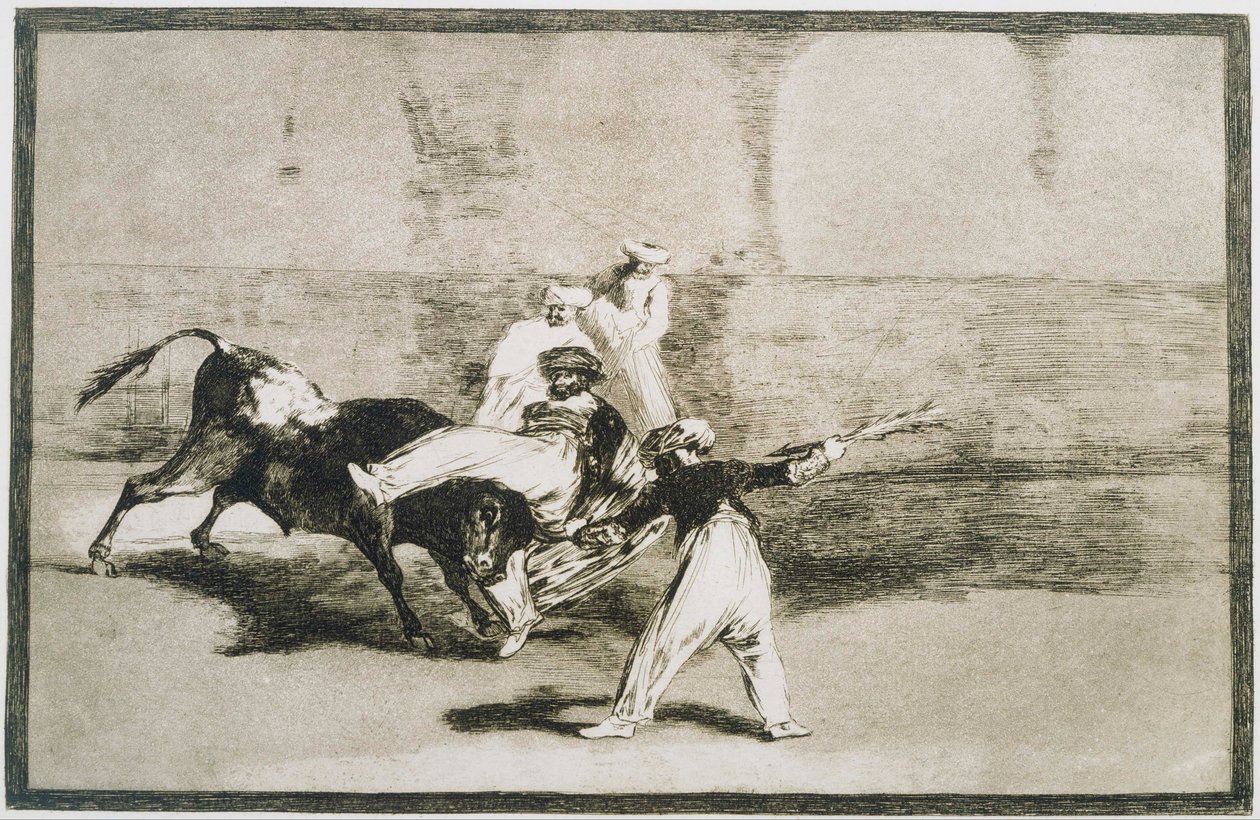 Een Moor gevangen door de stier... uit La Tauromaquia door Francisco de Goya