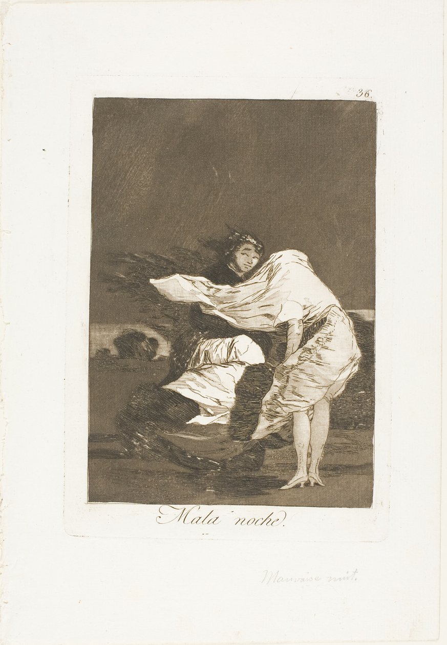 Een Slechte Nacht, plaat 36 uit Los Caprichos door Francisco Jose de Goya y Lucientes