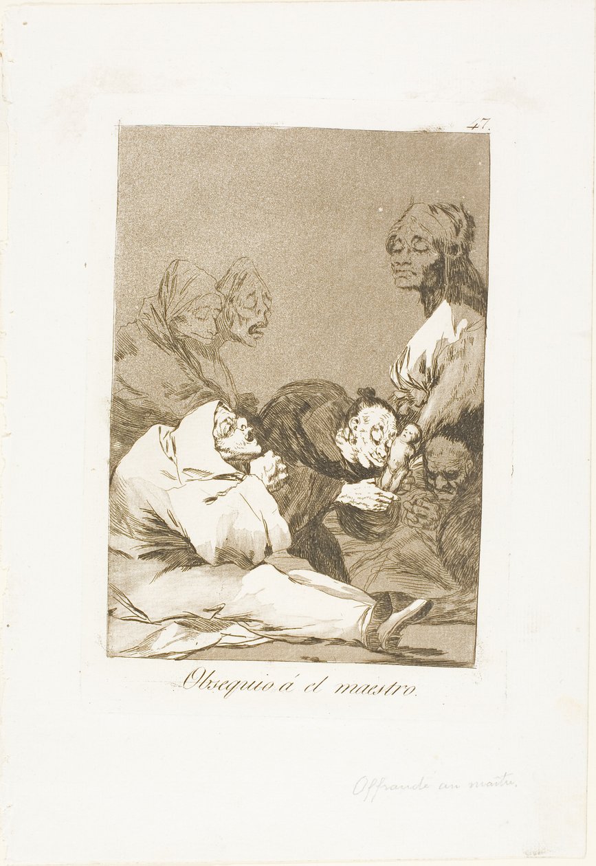 Een geschenk voor de meester, plaat 47 uit Los Caprichos door Francisco Jose de Goya y Lucientes