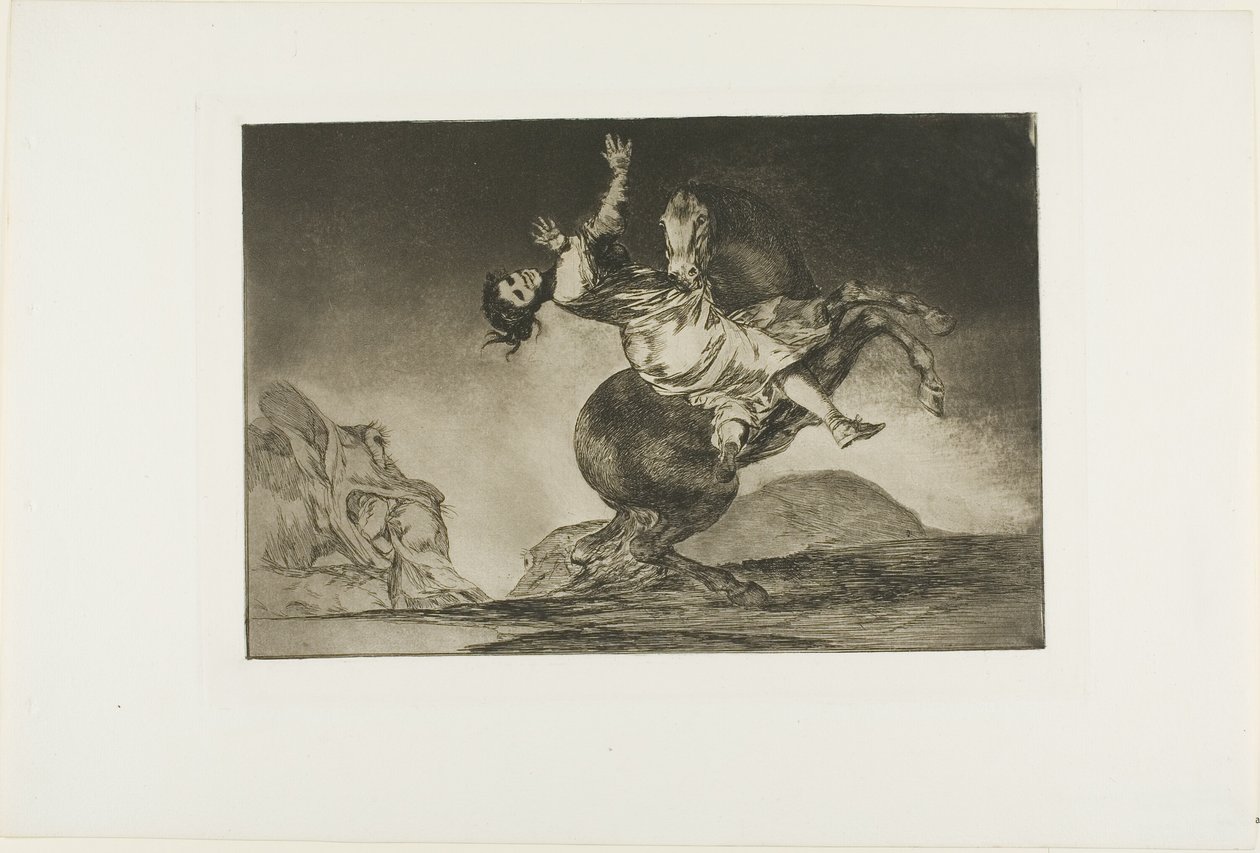 Een Vrouw en een Paard, Laat Iemand Anders Ze Beheersen, plaat tien uit Los Proverbios door Francisco Jose de Goya y Lucientes