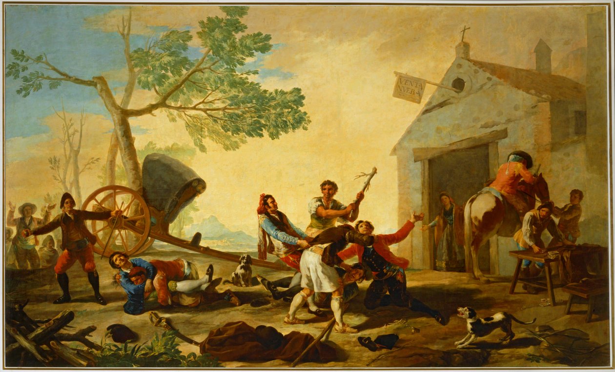 Een gevecht buiten de nieuwe taverne ... (schilderij op canvas) door Francisco Jose de Goya y Lucientes