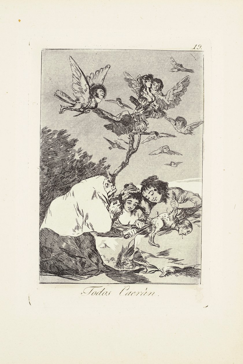 Allen zullen vallen (Todos Caeràn) Plaat 19 uit: Los Caprichos door Francisco Jose de Goya y Lucientes