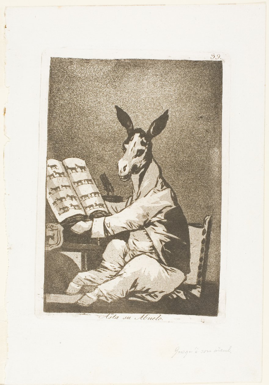 En Zo Was Zijn Grootvader, plaat 39 uit Los Caprichos door Francisco Jose de Goya y Lucientes