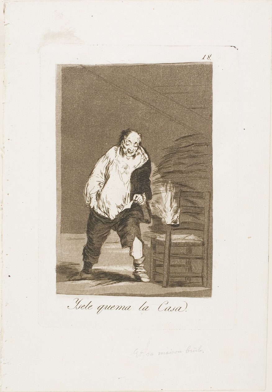 En zijn huis staat in brand, plaat 18 uit Los Caprichos door Francisco Jose de Goya y Lucientes